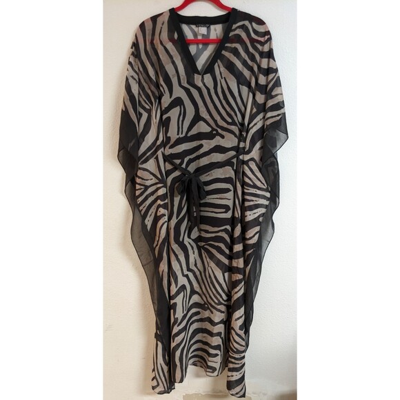 Women's VENUS Zebra Print Maxi Length Caftan w/ Black Under Slip Swim Cover 8 - Picture 1 of 16